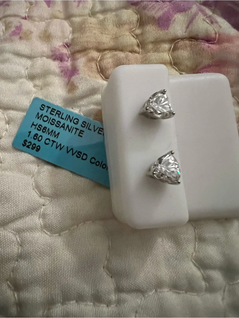 Sterling Silver Heart Moissanite Stud Earrings - White